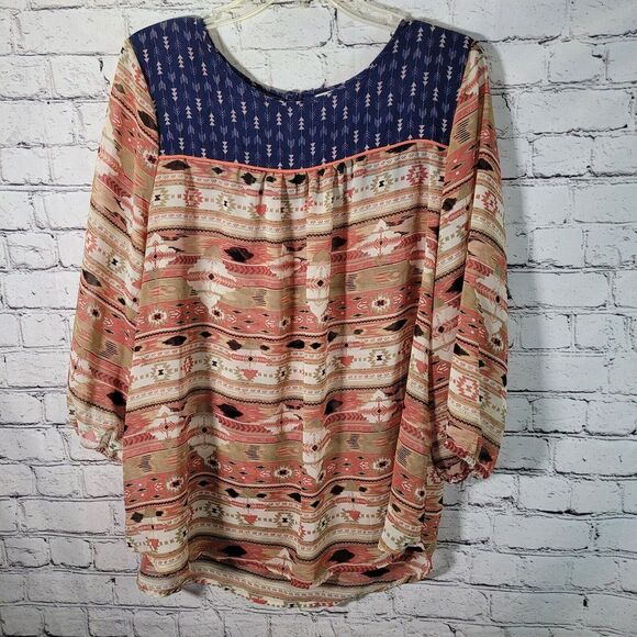 Hayden Los Angeles Tops - Hayden Los Angeles Blouse Womens 1XL Multicolor Excellent Southwestern Boho Top